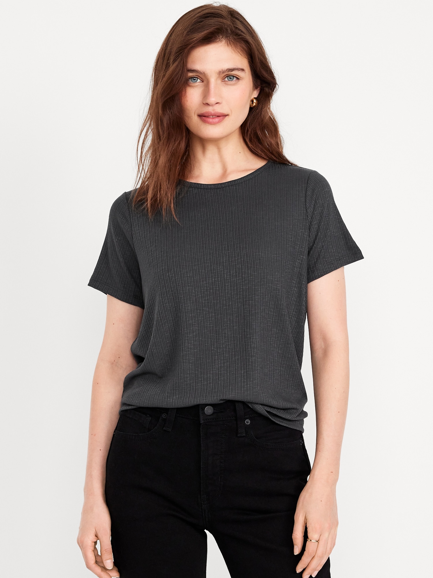 T-shirt luxueux en tricot flammé côtelé pour Femme