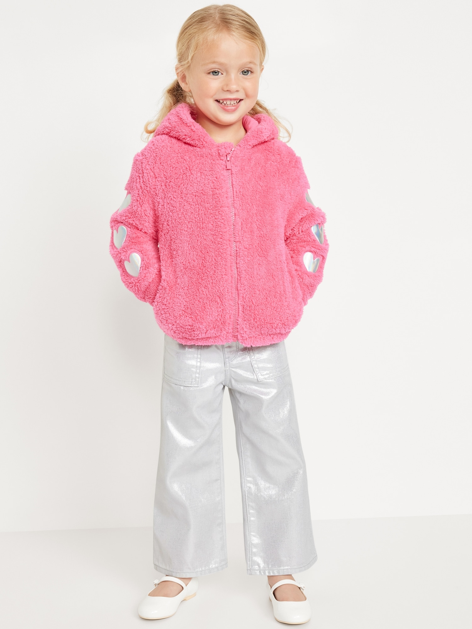 High-Waisted Baggy Silver Shine Wide-Leg Jeans for Toddler Girls