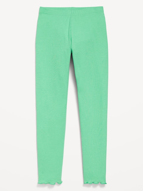 High-Waisted Lettuce Edge Rib-Knit Leggings for Girls