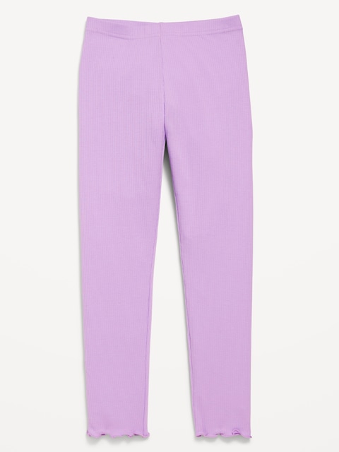High-Waisted Lettuce Edge Rib-Knit Leggings for Girls