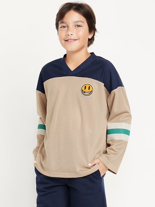 View large product image 1 of 4. Oversized Long-Sleeve Mesh Graphic T-Shirt for Boys