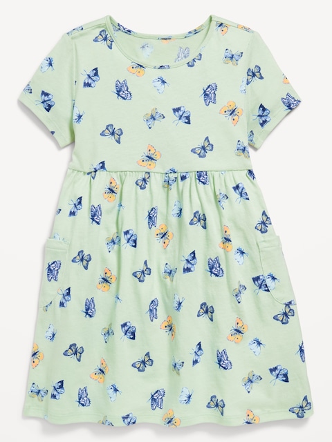 Printed Jersey-Knit Short-Sleeve Dress for Toddler Girls - Butterflies