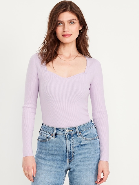 Long-Sleeve Ribbed Sweater - Purple