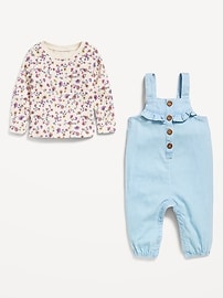 Voir une image plus grande du produit 3 de 3. Ensemble t-shirt à manches longues en tricot douillet et salopette en chambray pour Bébé