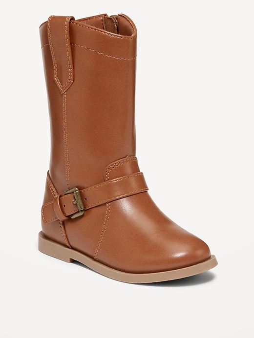 Voir une image plus grande du produit 1 de 4. Bottes hautes en similicuir à boucle pour toute-petite fille