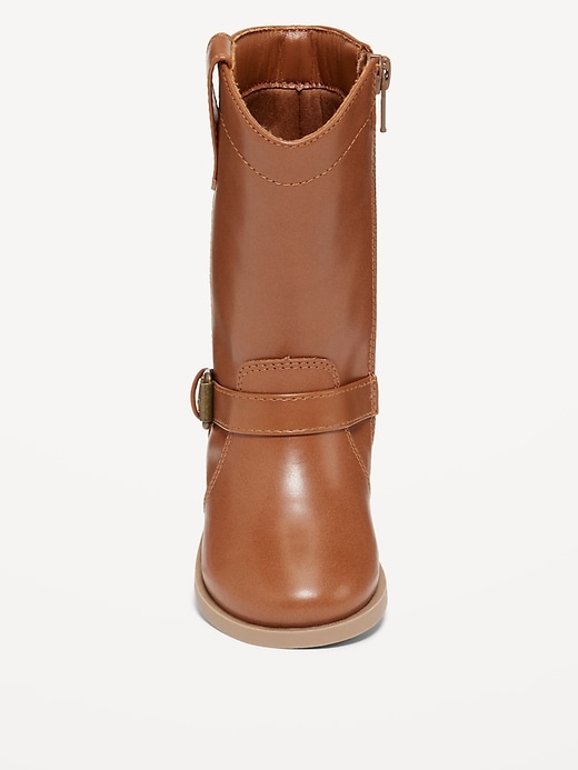 Voir une image plus grande du produit 2 de 4. Bottes hautes en similicuir à boucle pour toute-petite fille