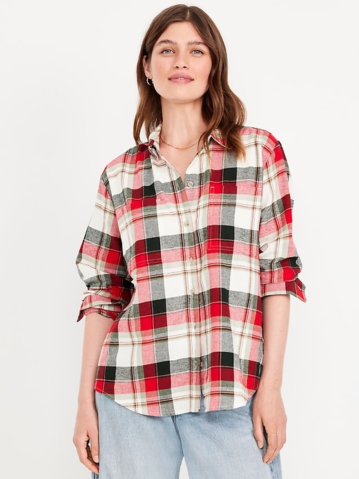 Image number 1 showing, Flannel Boyfriend Button-Down Shirt