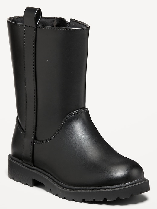 Voir une image plus grande du produit 1 de 3. Bottes hautes en similicuir à glissière latérale pour toute-petite fille