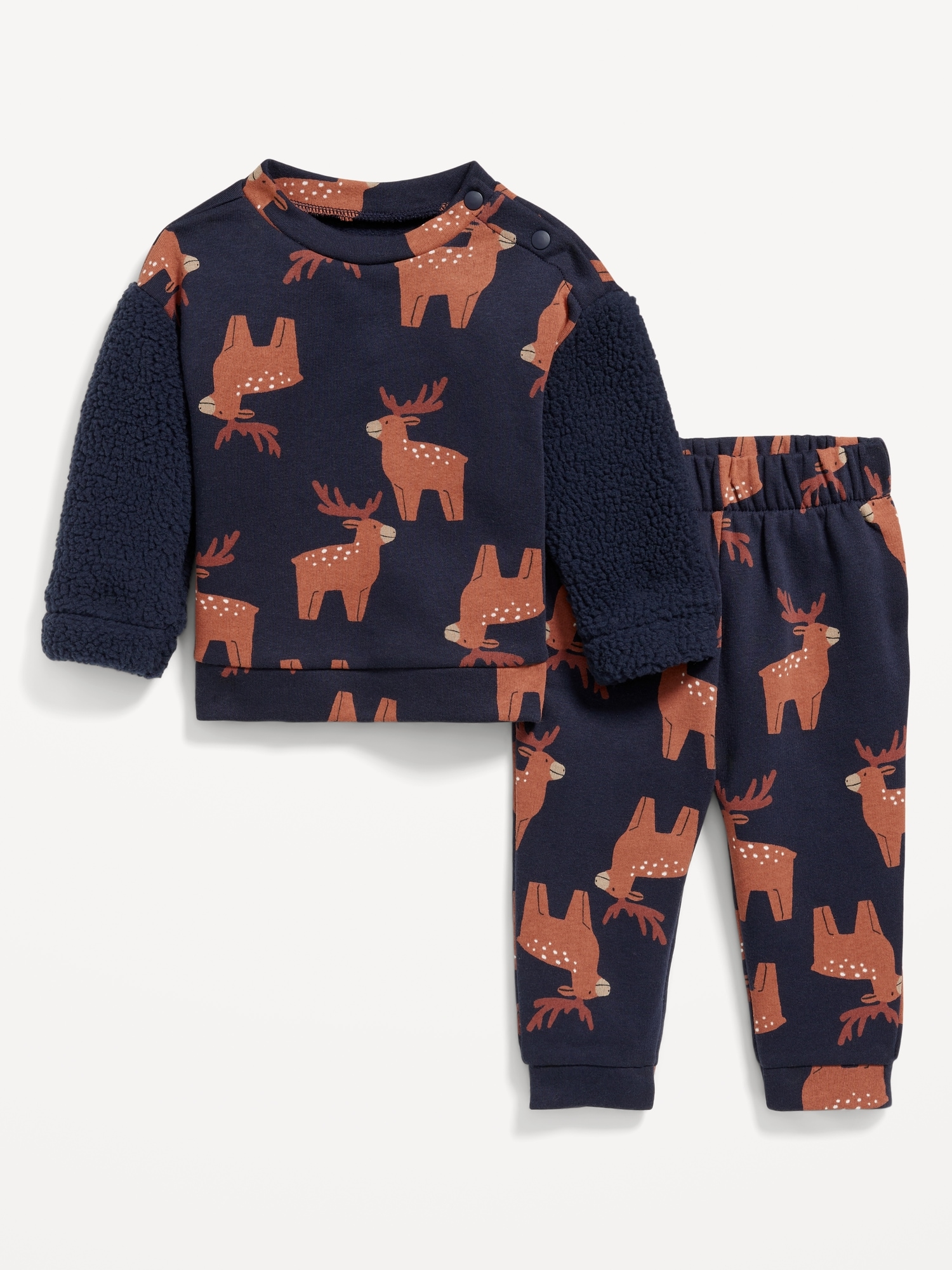 Ensemble de chandail ras du cou en Sherpa à imprimé et pantalon en coton ouaté pour bébé