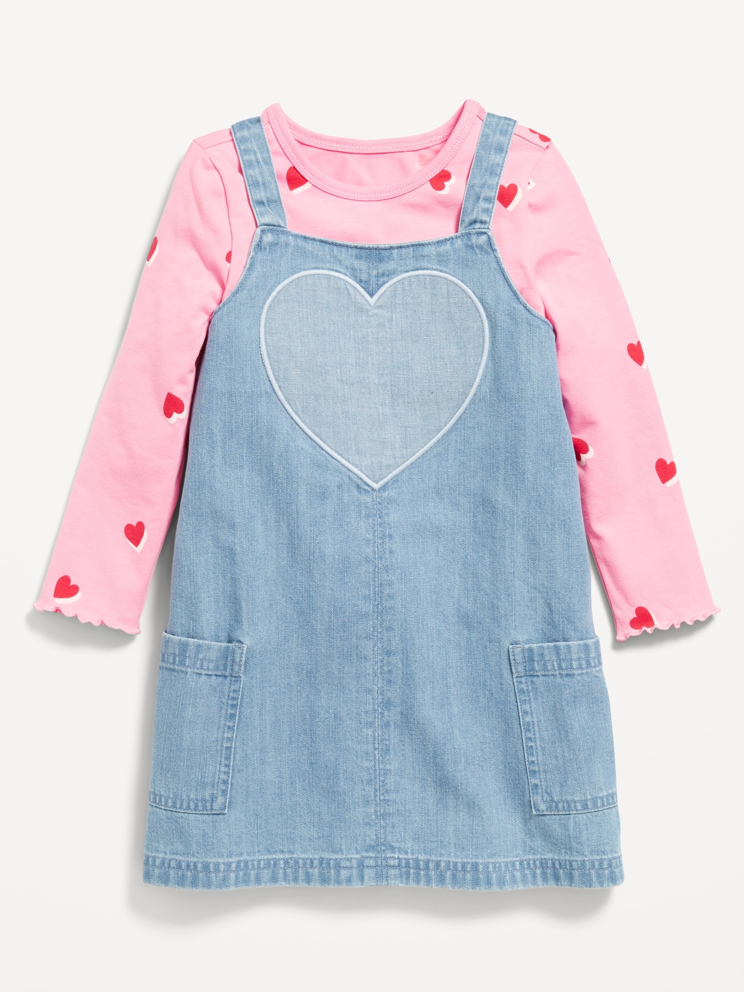 Printed Long-Sleeve T-Shirt and Jean Dress Set for Toddler Girls