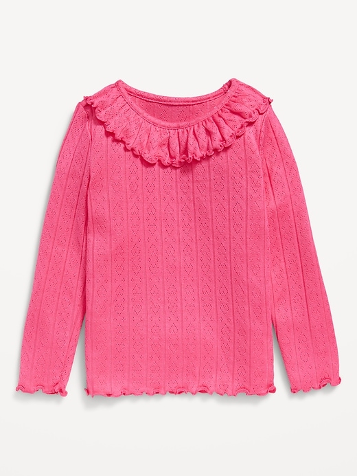 View large product image 1 of 3. Long-Sleeve Ruffle-Trim Pointelle-Knit Top for Toddler Girls