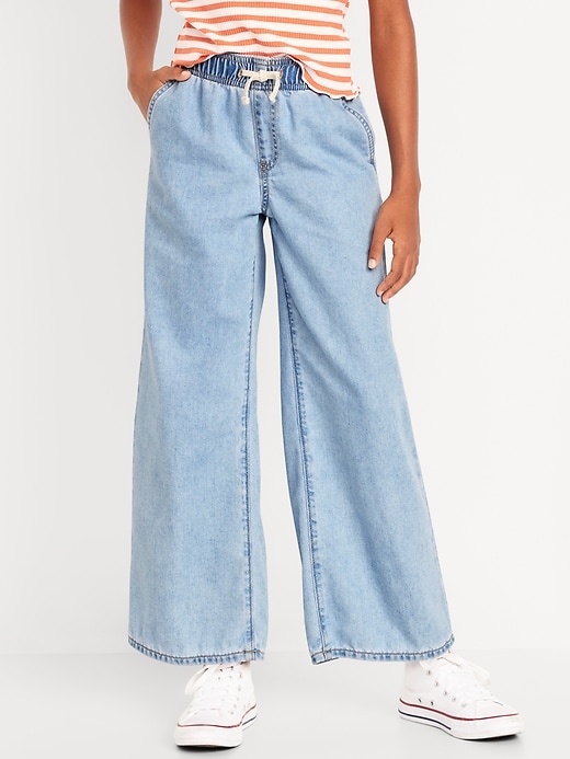 View large product image 1 of 3. High-Waisted Baggy Wide-Leg Pull-On Jeans for Girls