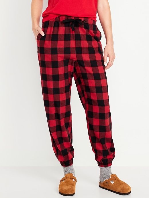 Image number 1 showing, High-Waisted Flannel Pajama Joggers for Women