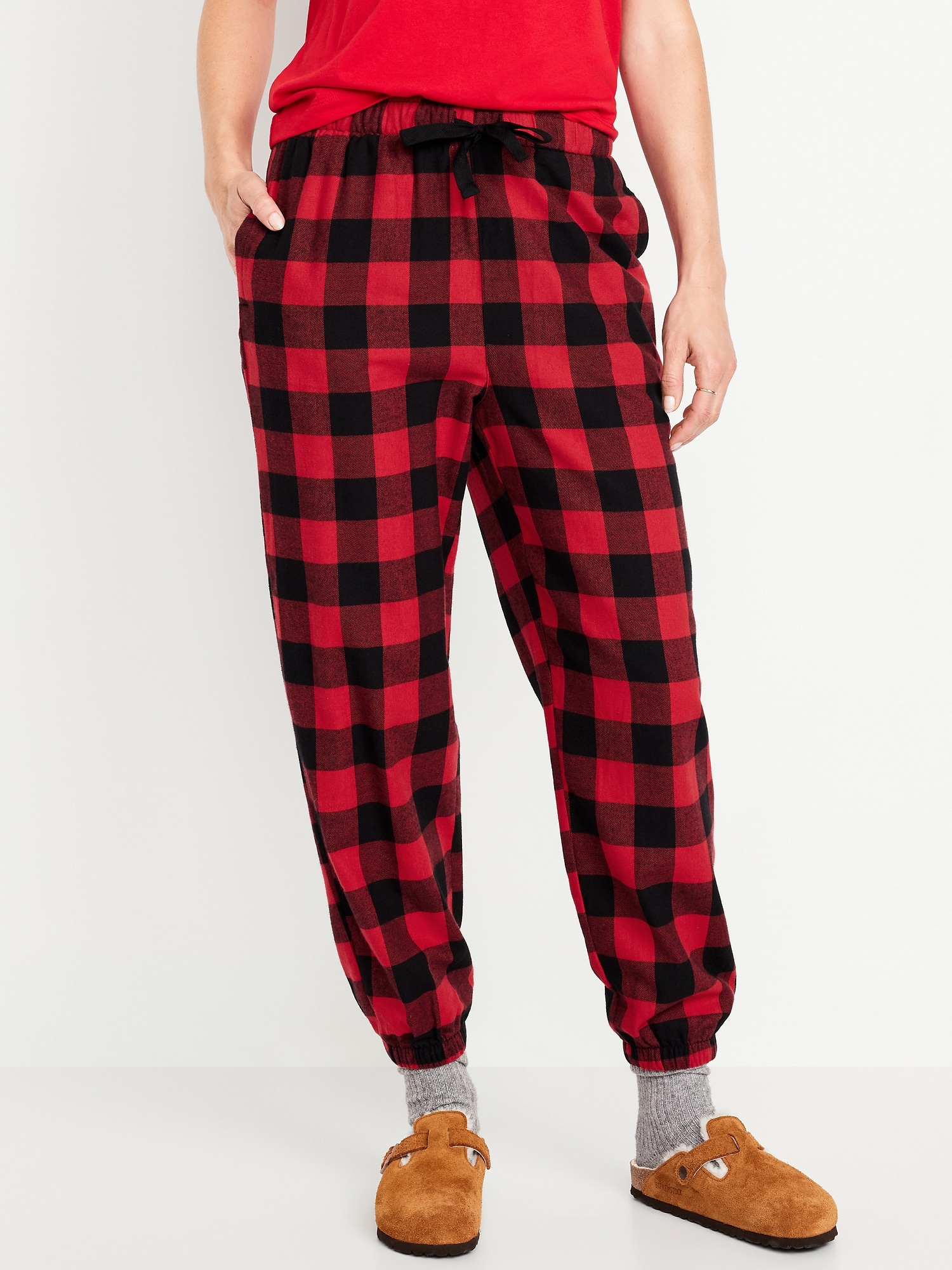 High-Waisted Flannel Pajama Joggers for Women