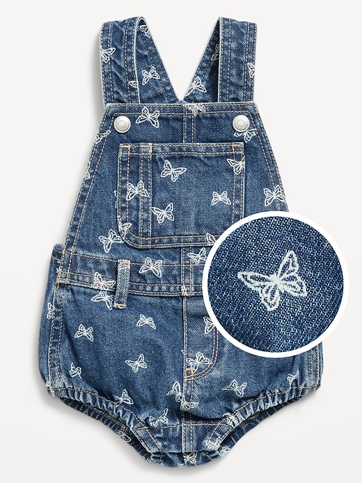 Voir une image plus grande du produit 2 de 2. Salopette courte en denim à imprimé pour bébé