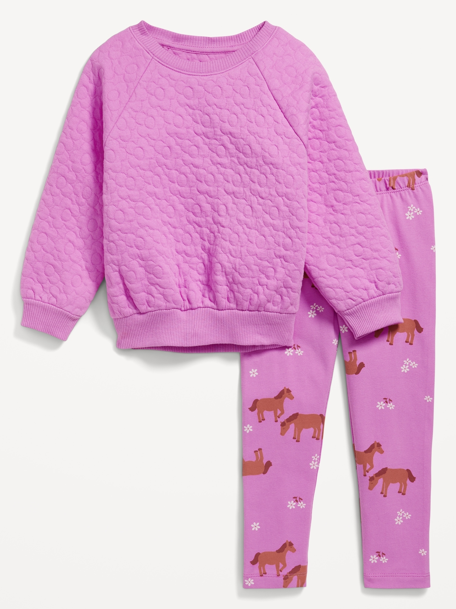 Ensemble chandail ras du cou en coton ouaté et legging matelassés pour toute-petite fille