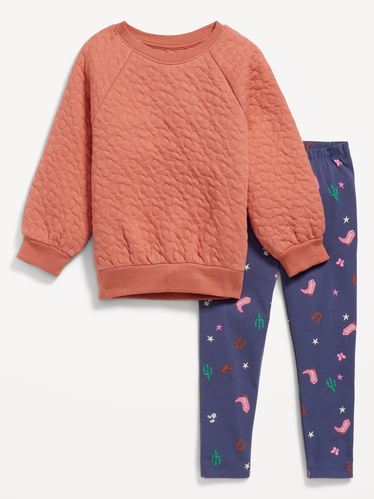 Ensemble chandail ras du cou en coton ouaté et legging matelassés pour toute-petite fille