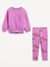 Voir une image plus grande du produit 3 de 3. Ensemble chandail ras du cou en coton ouaté et legging matelassés pour toute-petite fille