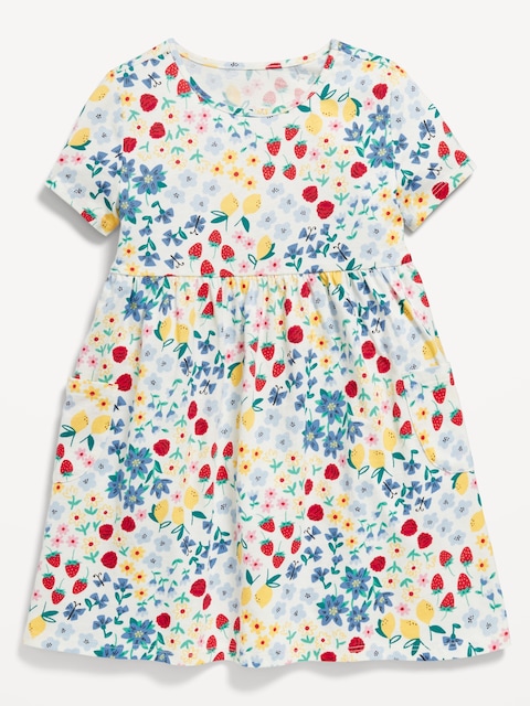 Robe à manches courtes en tricot de jersey à motif pour toute-petite fille