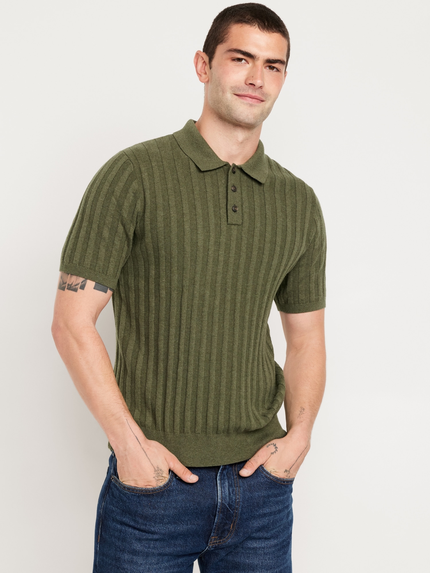 Ribbed Polo Sweater