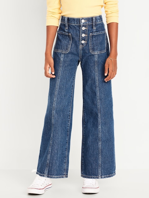 High-Waisted Super Baggy Button-Fly Wide-Leg Utility Jeans for Girls