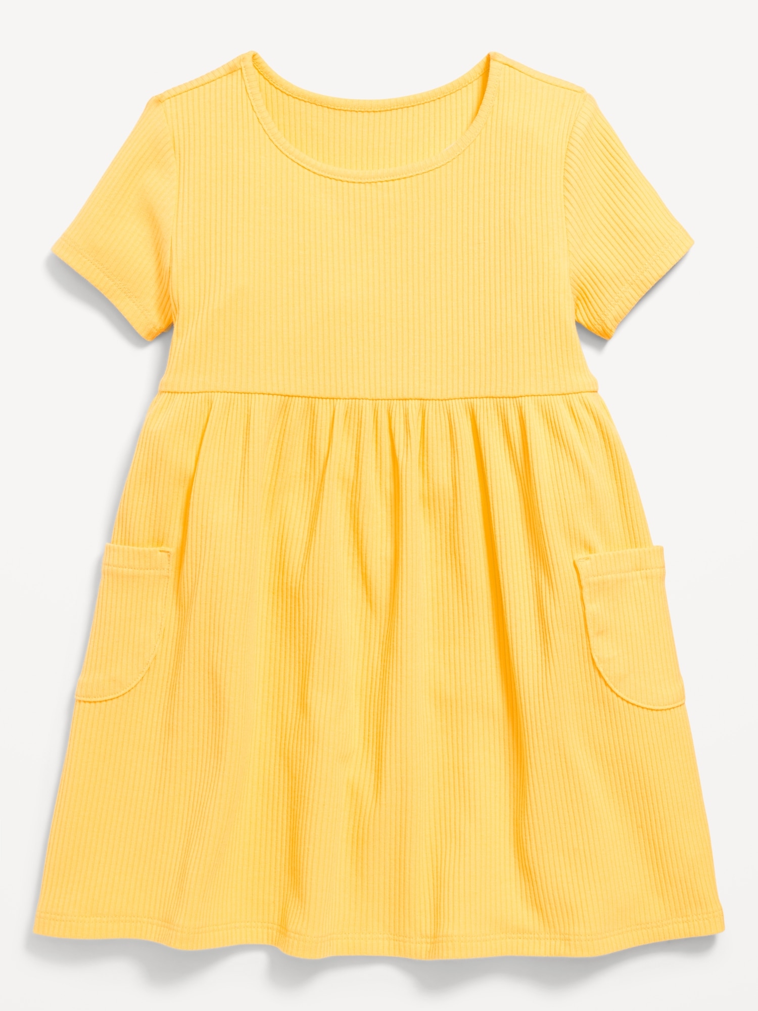 Short-Sleeve Ribbed Fit and Flare Pocket Dress for Toddler Girls