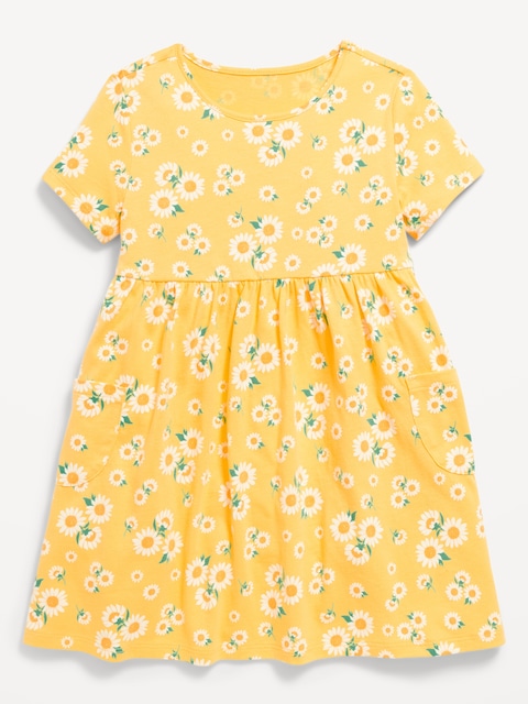 Robe à manches courtes en tricot de jersey à motif pour toute-petite fille - Jaune