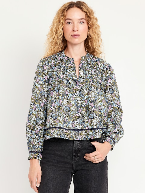 Button-Down Cropped Pintuck Shirt