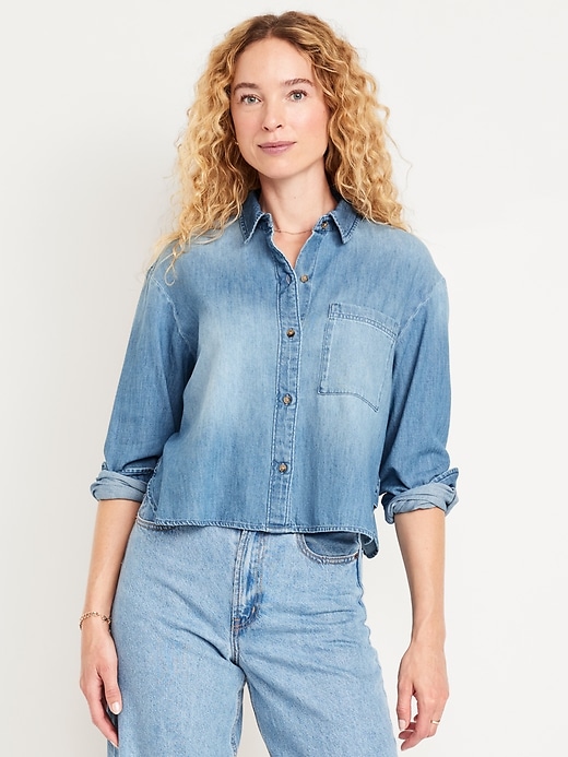 Image number 1 showing, Jean Button-Down Cropped Shirt