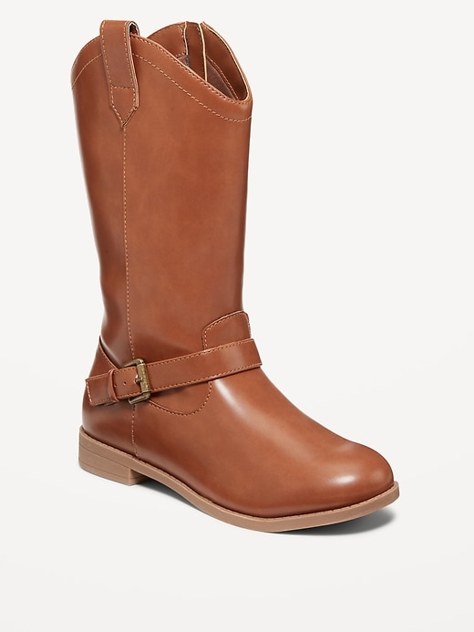 Voir une image plus grande du produit 1 de 4. Bottes hautes en similicuir à boucle pour Fille