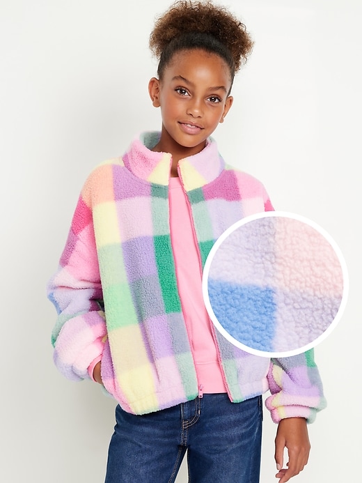 Voir une image plus grande du produit 1 de 5. Veste en Sherpa à imprimé à col montant et glissière pleine longueur pour fille