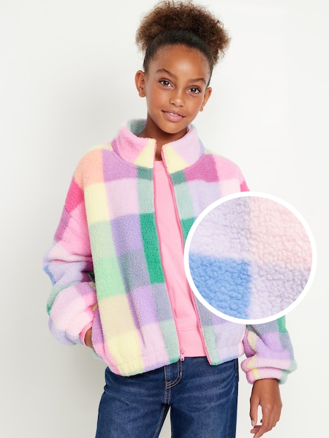 Printed Mock-Neck Sherpa Full-Zip Jacket for Girls