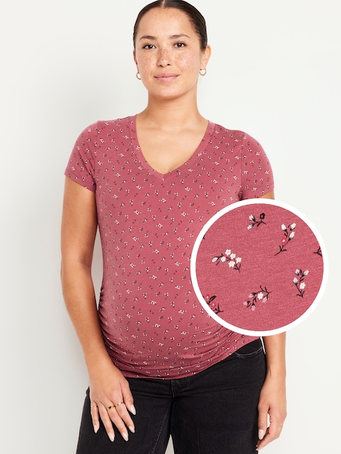 Maternity V-Neck T-Shirt - Pink Floral