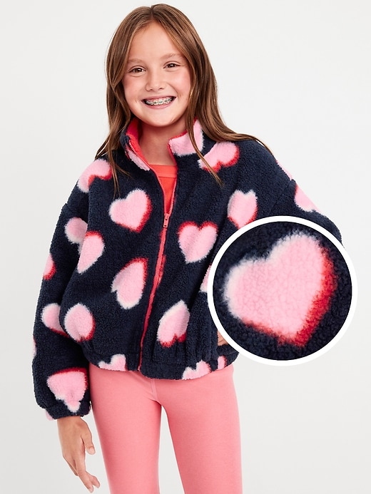 View large product image 1 of 4. Printed Mock-Neck Sherpa Full-Zip Jacket for Girls