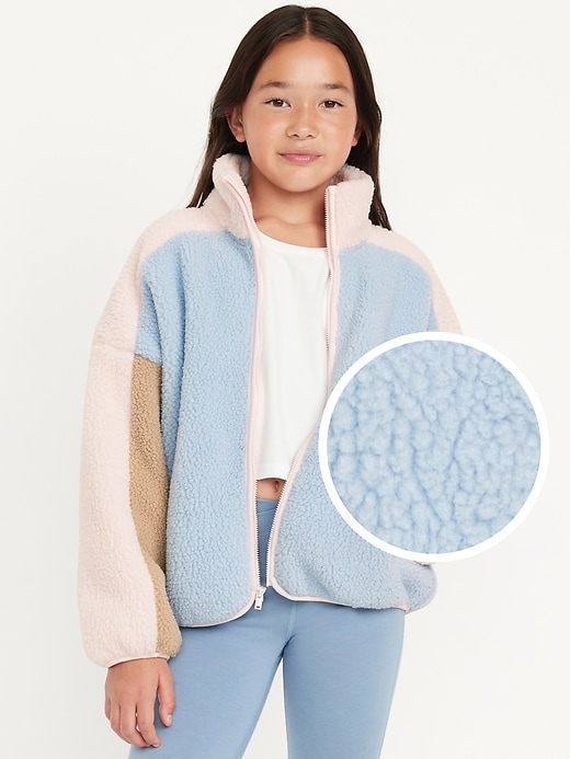 Voir une image plus grande du produit 1 de 4. Veste surdimensionnée en sherpa à couleurs contrastantes pour fille