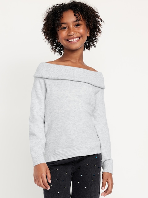 SoSoft Off-Shoulder Sweater for Girls - Gray