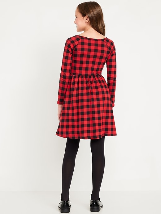 View large product image 2 of 3. Long-Sleeve Printed Fit and Flare Dress for Girls