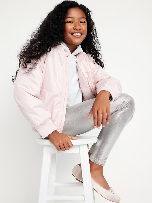 Image number 3 showing, Shiny Foil Print Leggings for Girls