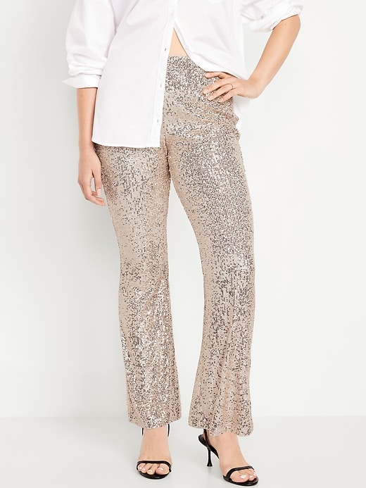 L'image numéro 5 présente Pantalon Pixie évasé à taille haute à paillettes