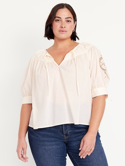 Image number 6 showing, Split-Neck Eyelet-Sleeve Top