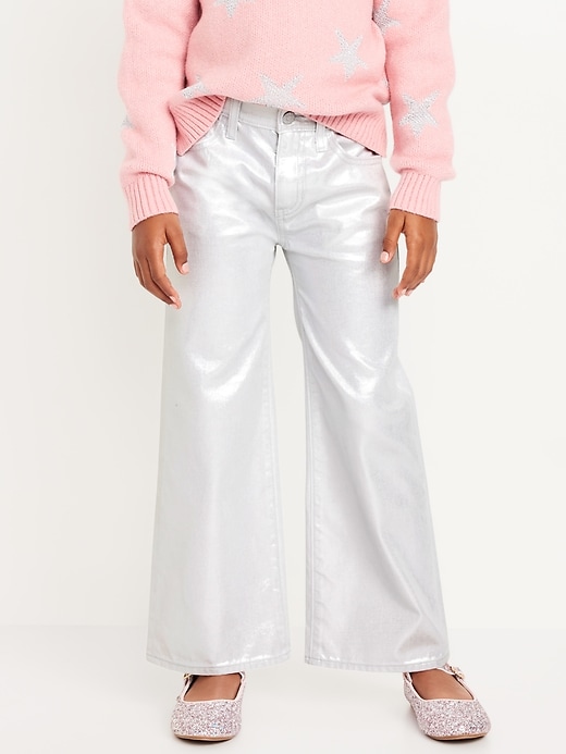 View large product image 1 of 5. High-Waisted Baggy Silver Shine Wide-Leg Jeans for Girls