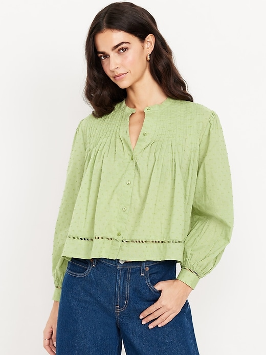 Image number 1 showing, Swiss Dot Button-Down Pintuck Top