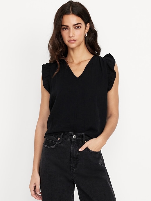 Image number 1 showing, Sleeveless Crinkle Gauze Top