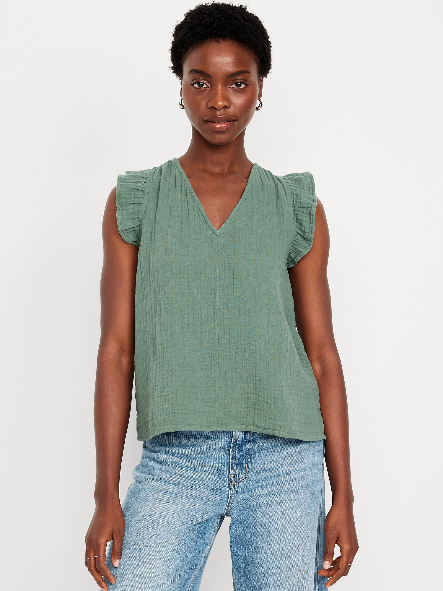 Sleeveless Crinkle Gauze Top