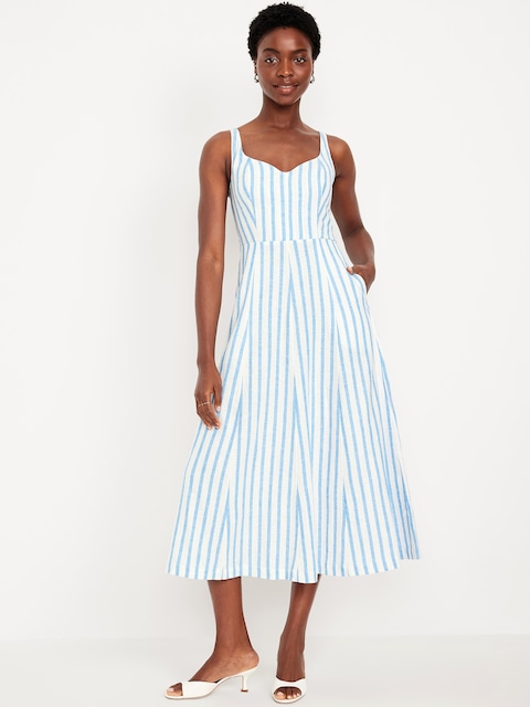 Fit & Flare Linen-Blend Midi Dress