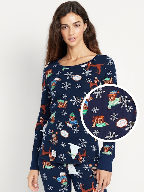 Printed Waffle Pajama Top for Women - On Magic Mascot (Match The Fam)