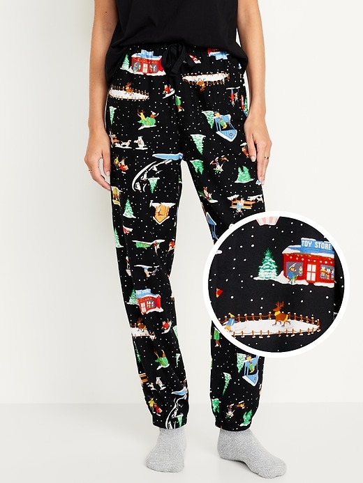 Image number 1 showing, High-Waisted Flannel Pajama Joggers