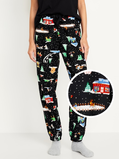 High-Waisted Flannel Pajama Joggers - Multi
