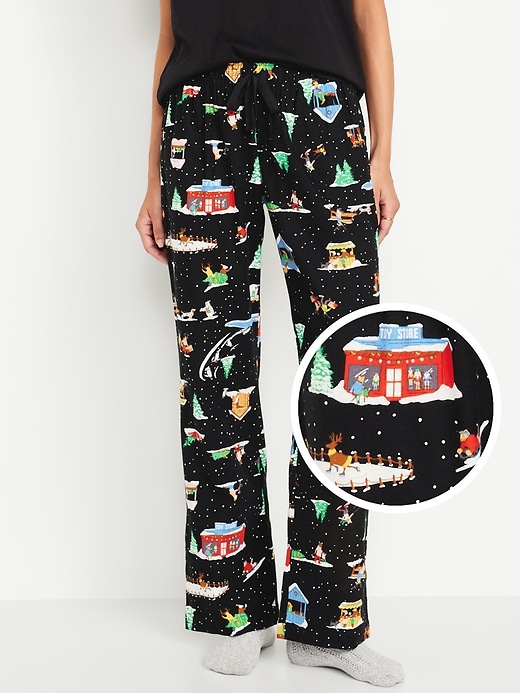 Image number 1 showing, Mid-Rise Printed Flannel Pajama Pants