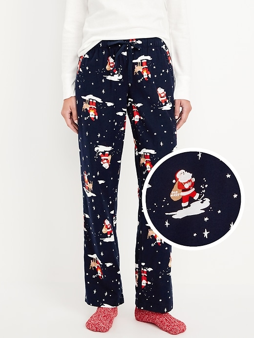 Image number 1 showing, Mid-Rise Printed Flannel Pajama Pants